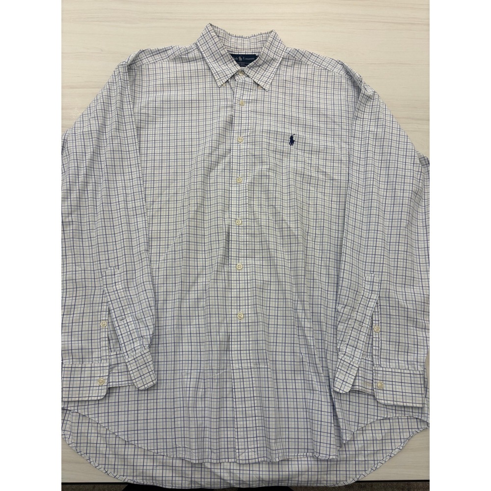 Polo Ralph Lauren Blake Shirt Mens XL Blue Check Button Front Cotton Long Sleeve